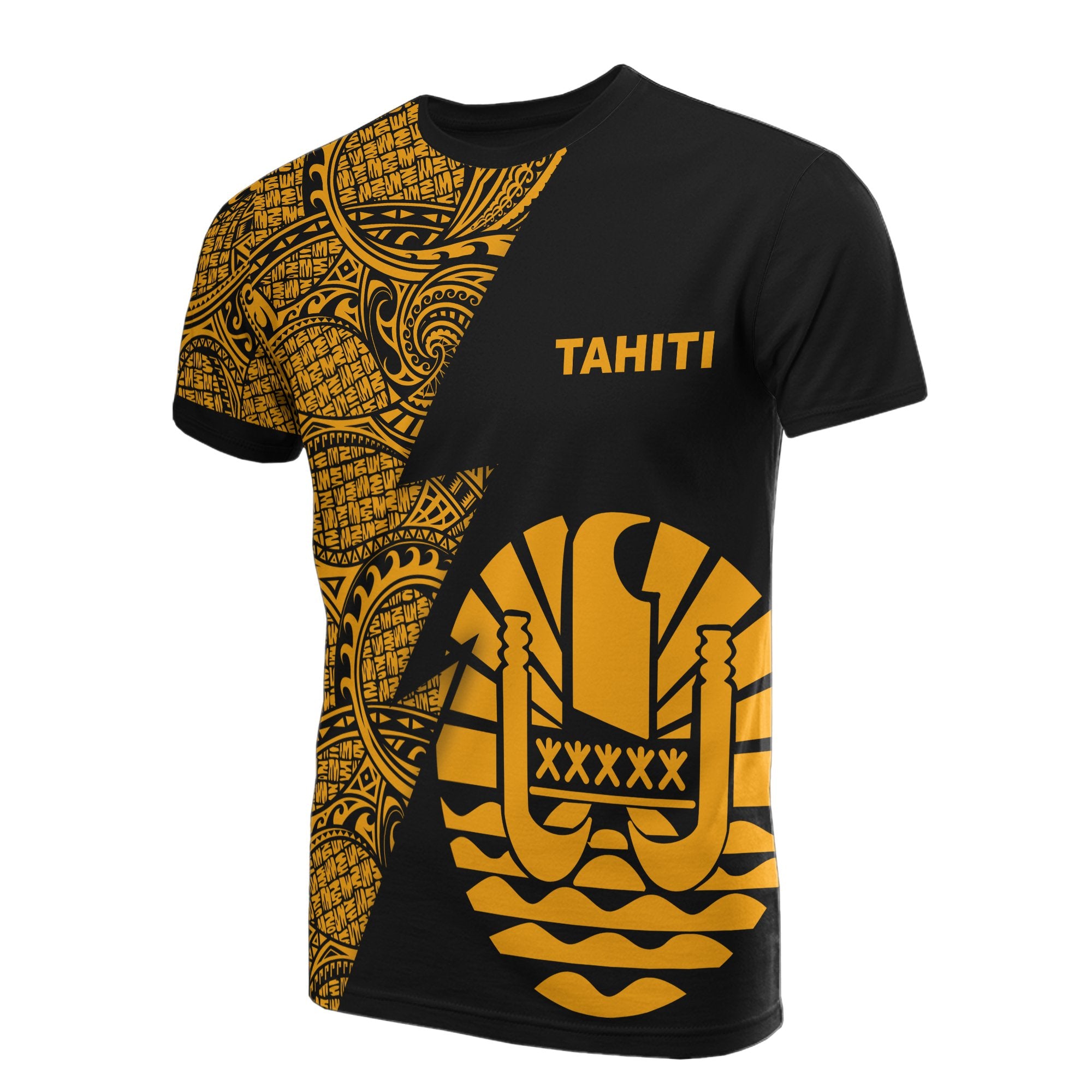 Tahiti T Shirt Polynesian Patter Gold Flash Style Unisex Gold - Polynesian Pride