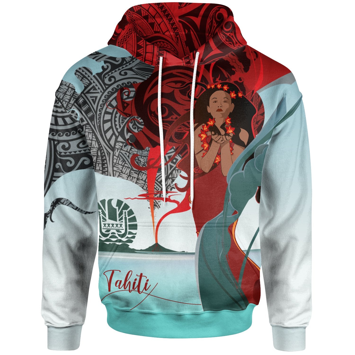 Tahiti Hoodie Polynesian Girl of Volcano Unisex Red - Polynesian Pride