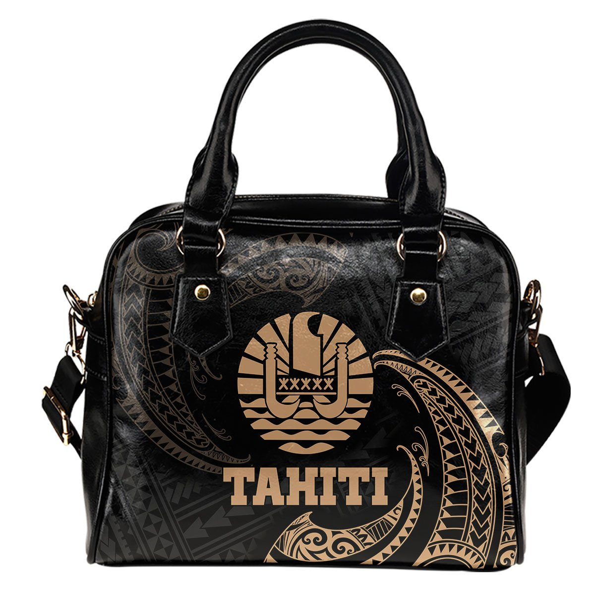 Tahiti Polynesian Shoulder Handbag - Gold Tribal Wave One Size Gold - Polynesian Pride