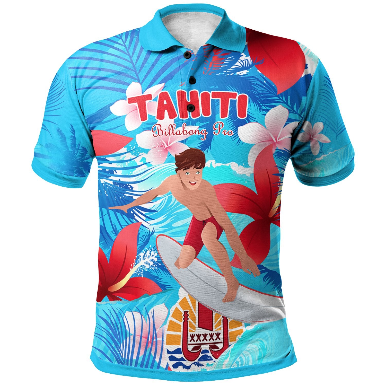 Tahiti Polo Shirt Billabong Pro Surfing Unisex Blue - Polynesian Pride