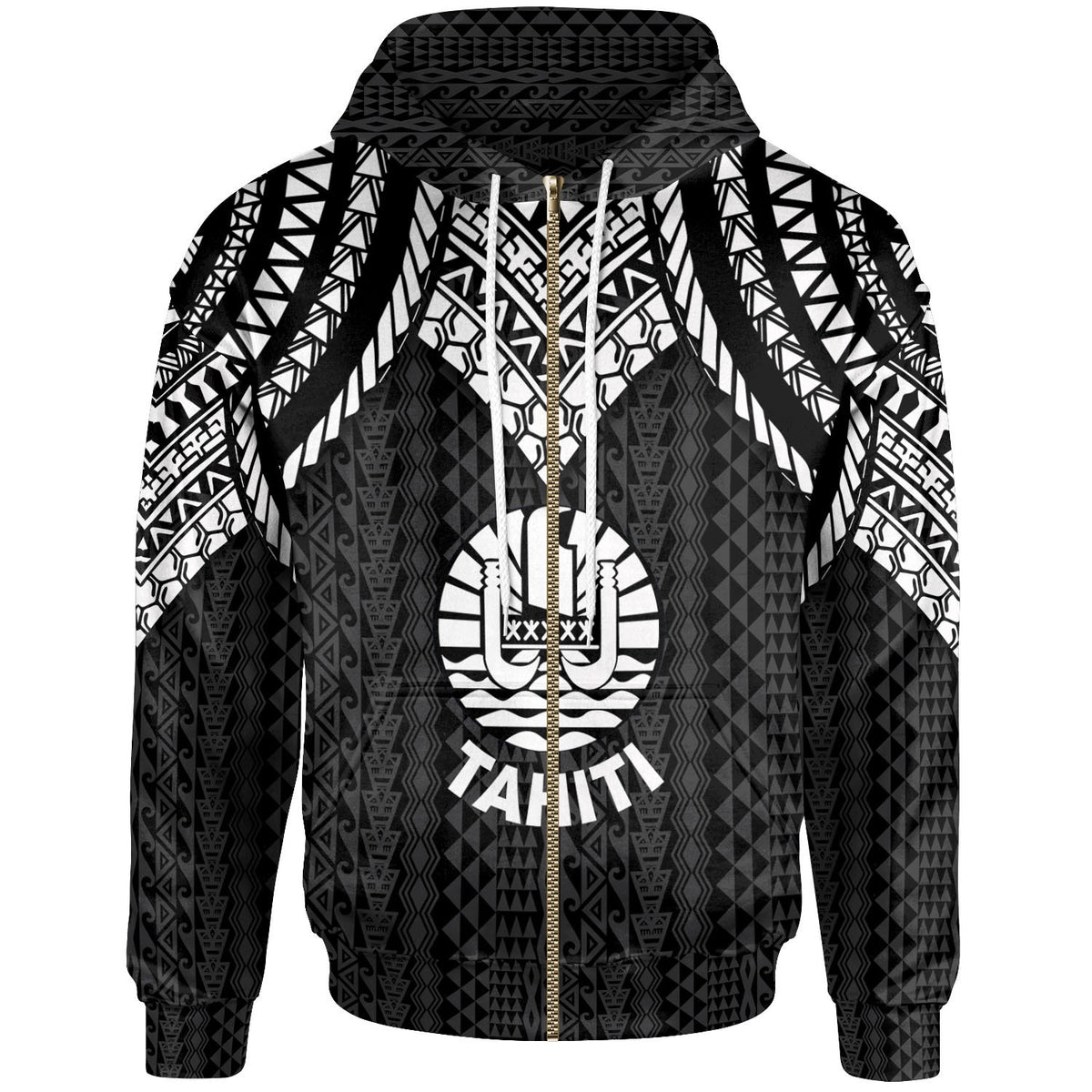 Tahiti Zip up Hoodie Polynesian Armor Style Black Unisex Black - Polynesian Pride
