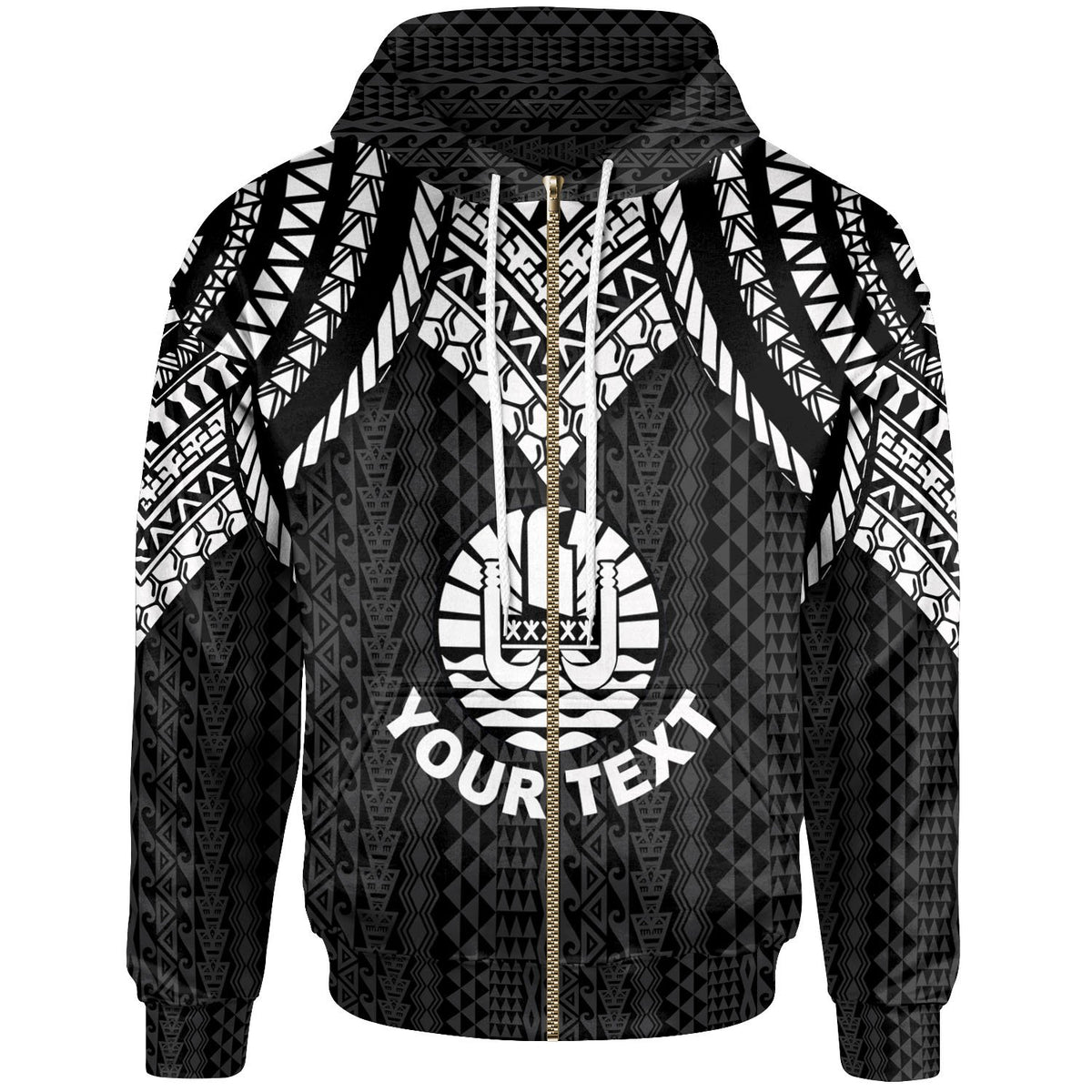 Tahiti Custom Zip up Hoodie Polynesian Armor Style Black Unisex Black - Polynesian Pride