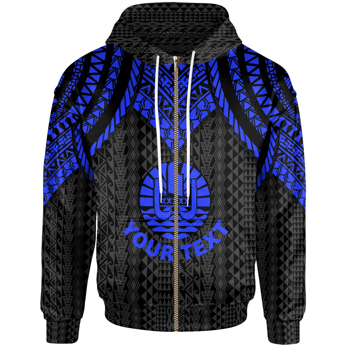 Tahiti Custom Zip up Hoodie Polynesian Armor Style Blue Unisex Blue - Polynesian Pride