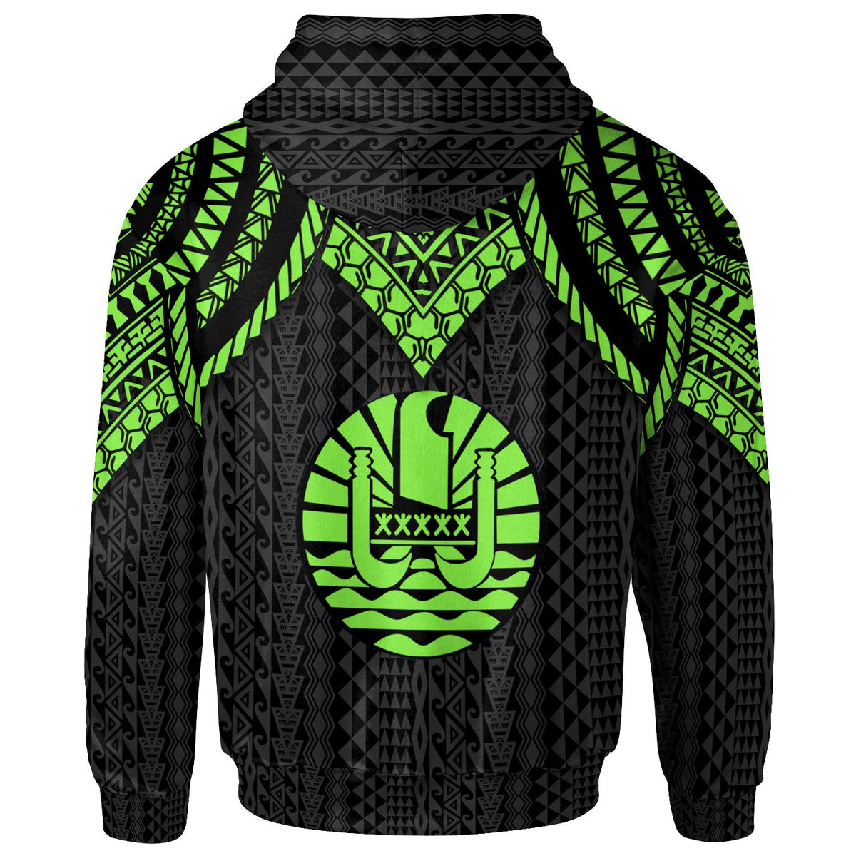Tahiti Custom Zip up Hoodie Polynesian Armor Style Green - Polynesian Pride
