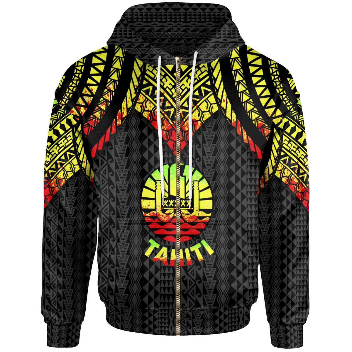 Tahiti Zip up Hoodie Polynesian Armor Style Reaagge Unisex Reagge - Polynesian Pride
