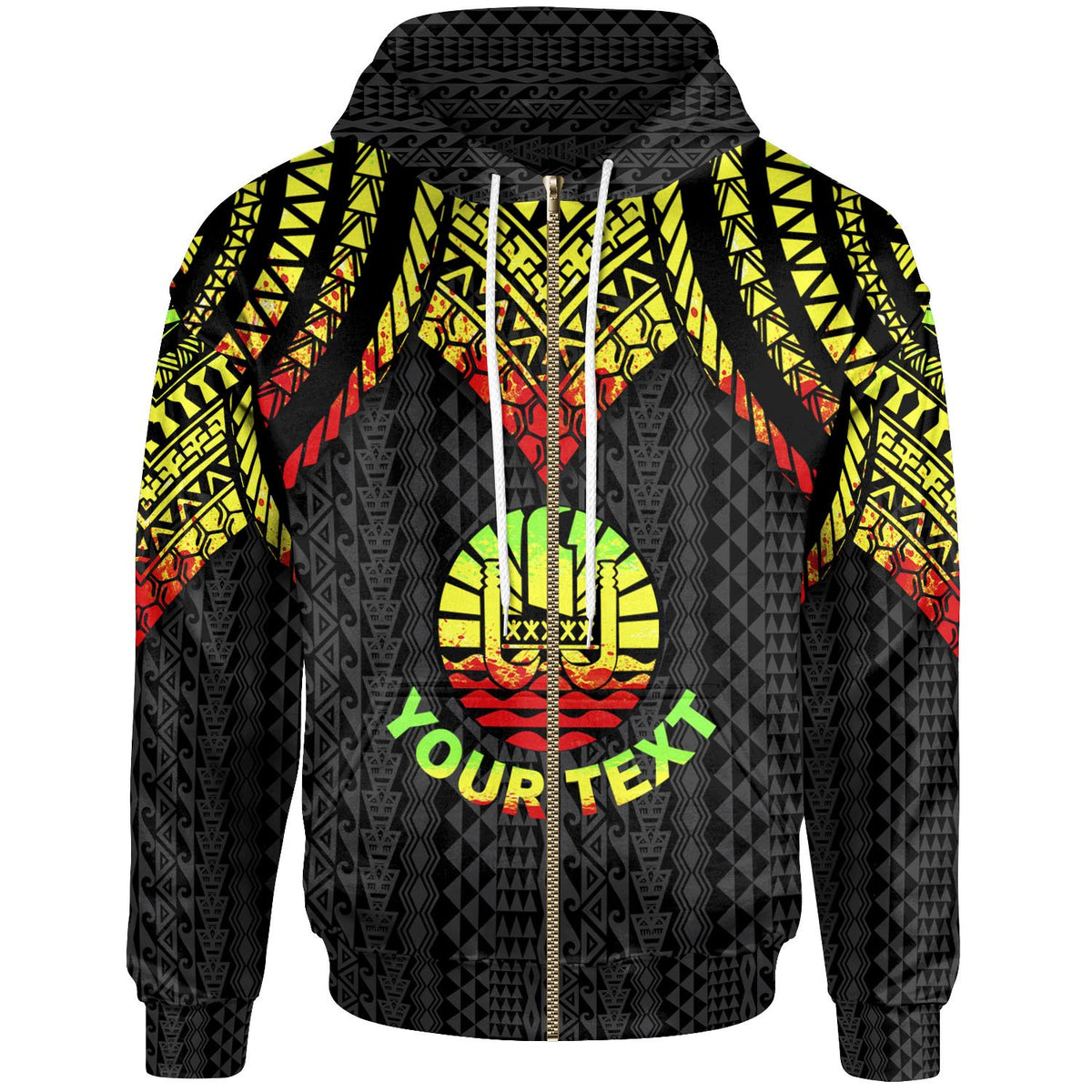 Tahiti Custom Zip up Hoodie Polynesian Armor Style Reagge Unisex Reagge - Polynesian Pride