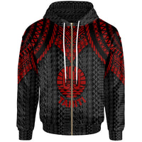 Tahiti Zip up Hoodie Polynesian Armor Style Red Unisex Red - Polynesian Pride