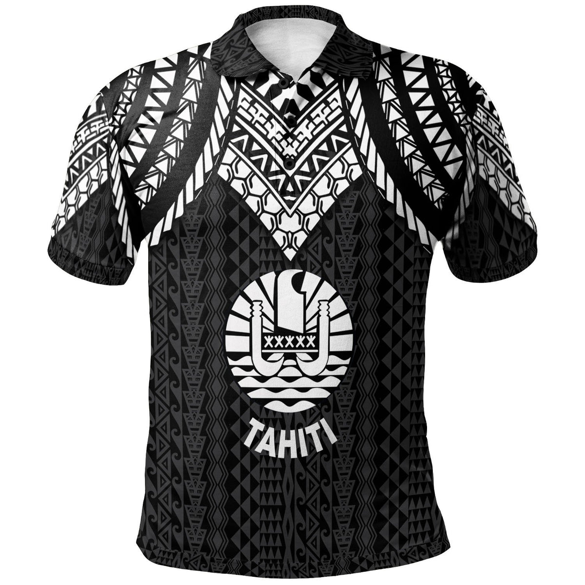 Tahiti Polo Shirt Polynesian Armor Style Black Unisex Black - Polynesian Pride