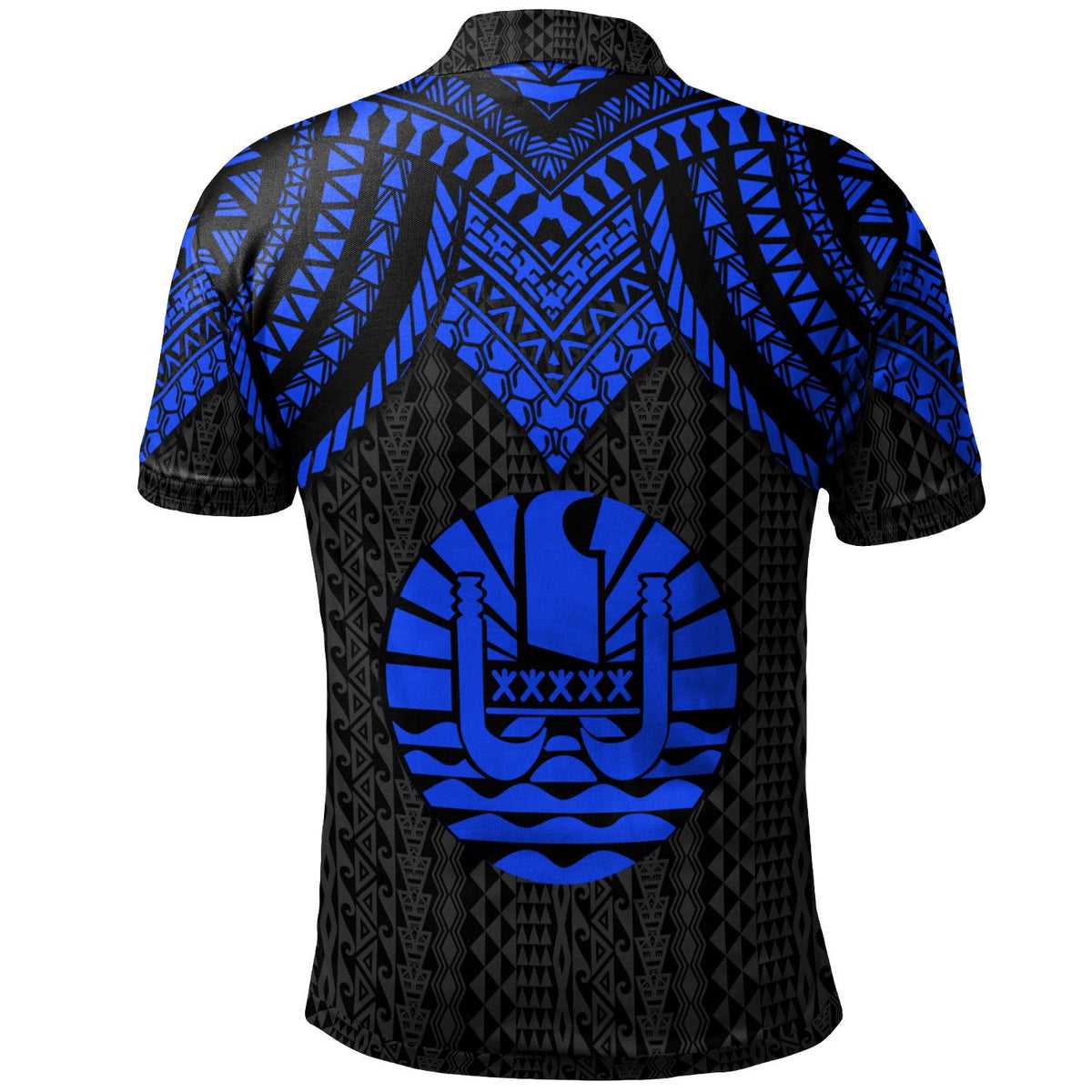 Tahiti Polo Shirt Polynesian Armor Style Blue - Polynesian Pride