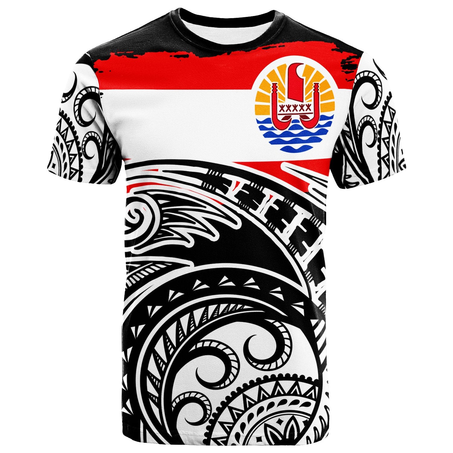 Tahiti Custom T Shirt Ethnic Style With Round Black White Pattern Unisex Black - Polynesian Pride