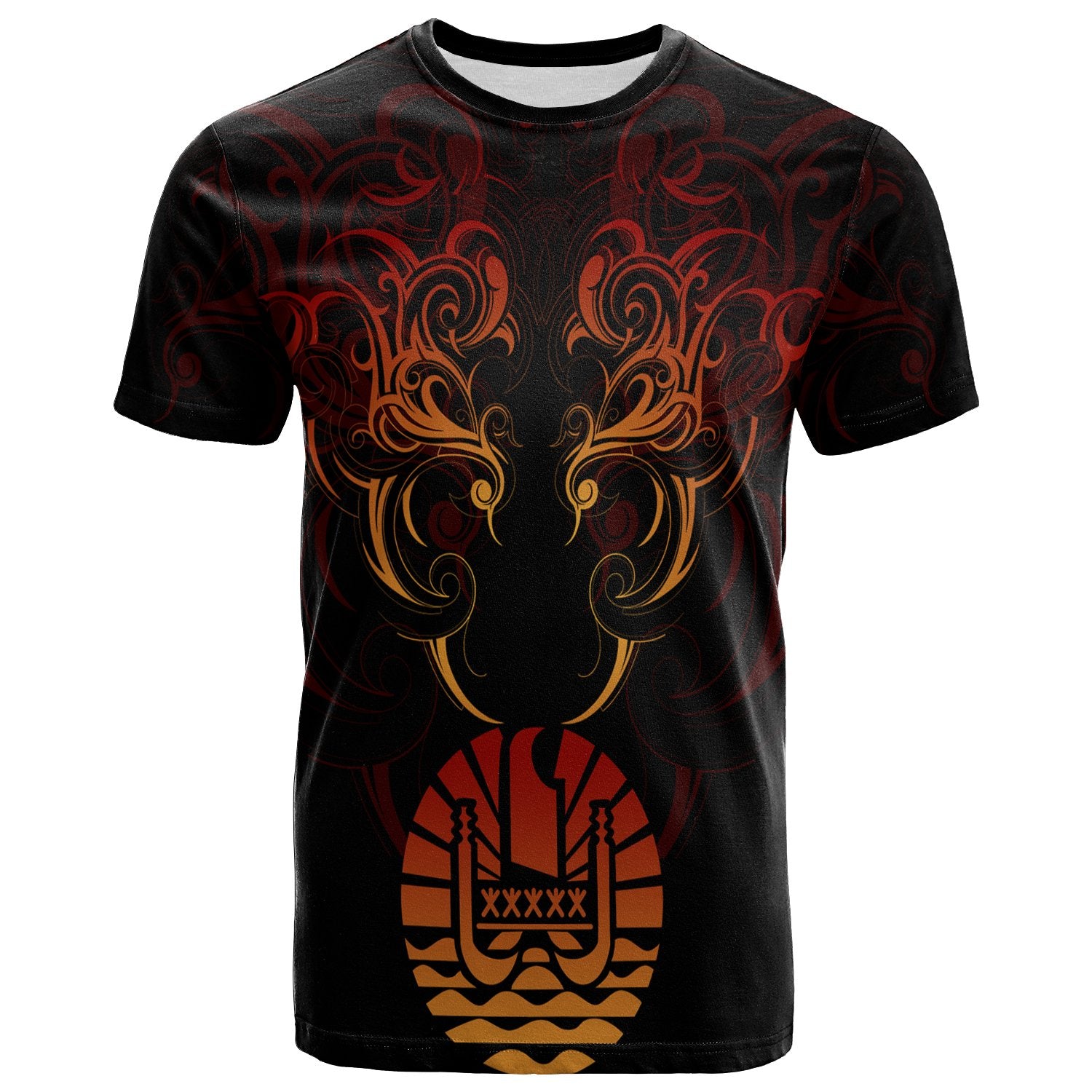 Tahiti T Shirt Coat of Arms With Tribal Pattern Unisex Red - Polynesian Pride