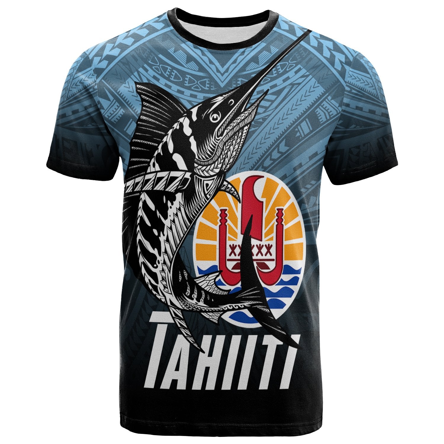 Tahiti T Shirt Polynesian Marlin Fish Unisex Blue - Polynesian Pride