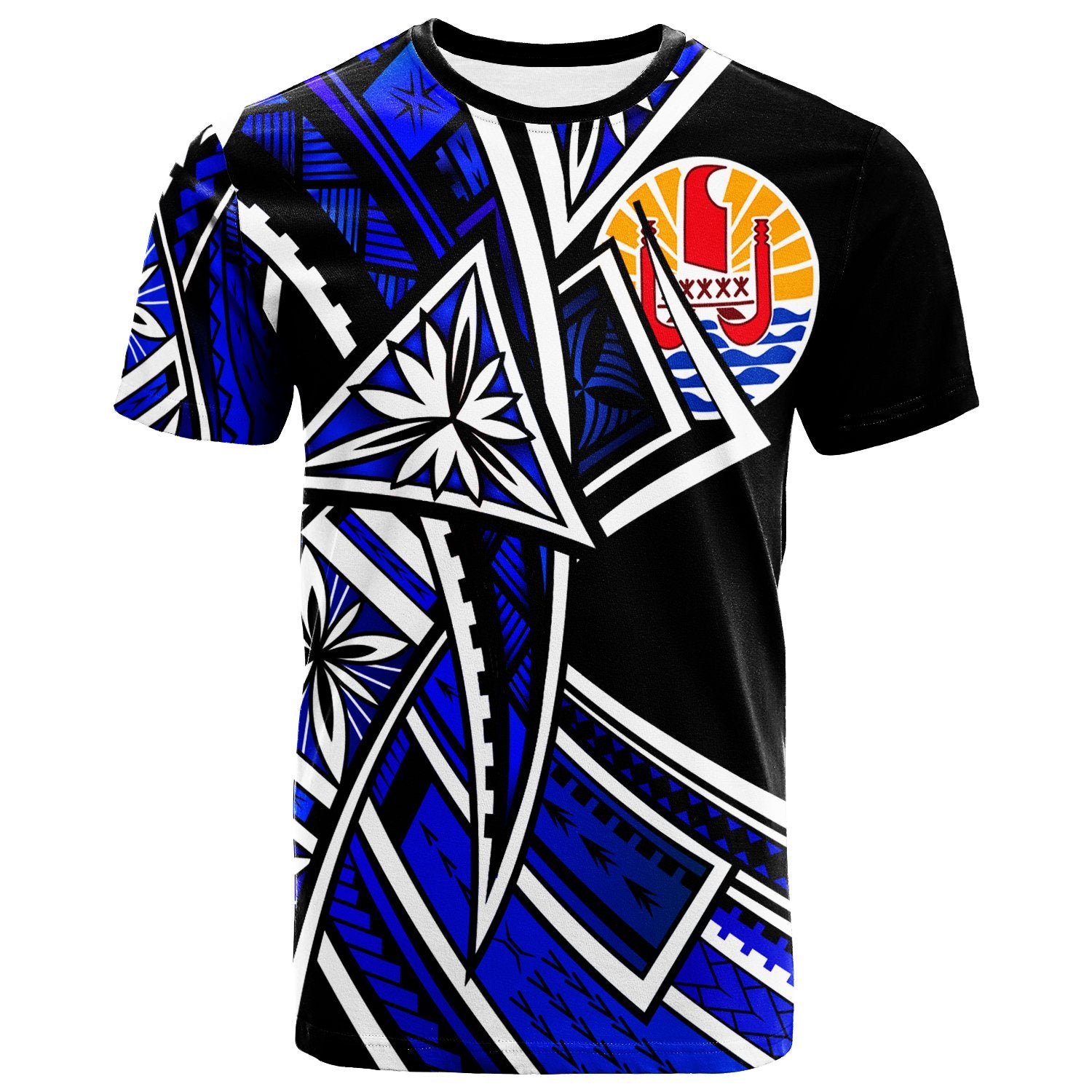 Tahiti T Shirt Tribal Flower Special Pattern Blue Color Unisex Blue - Polynesian Pride