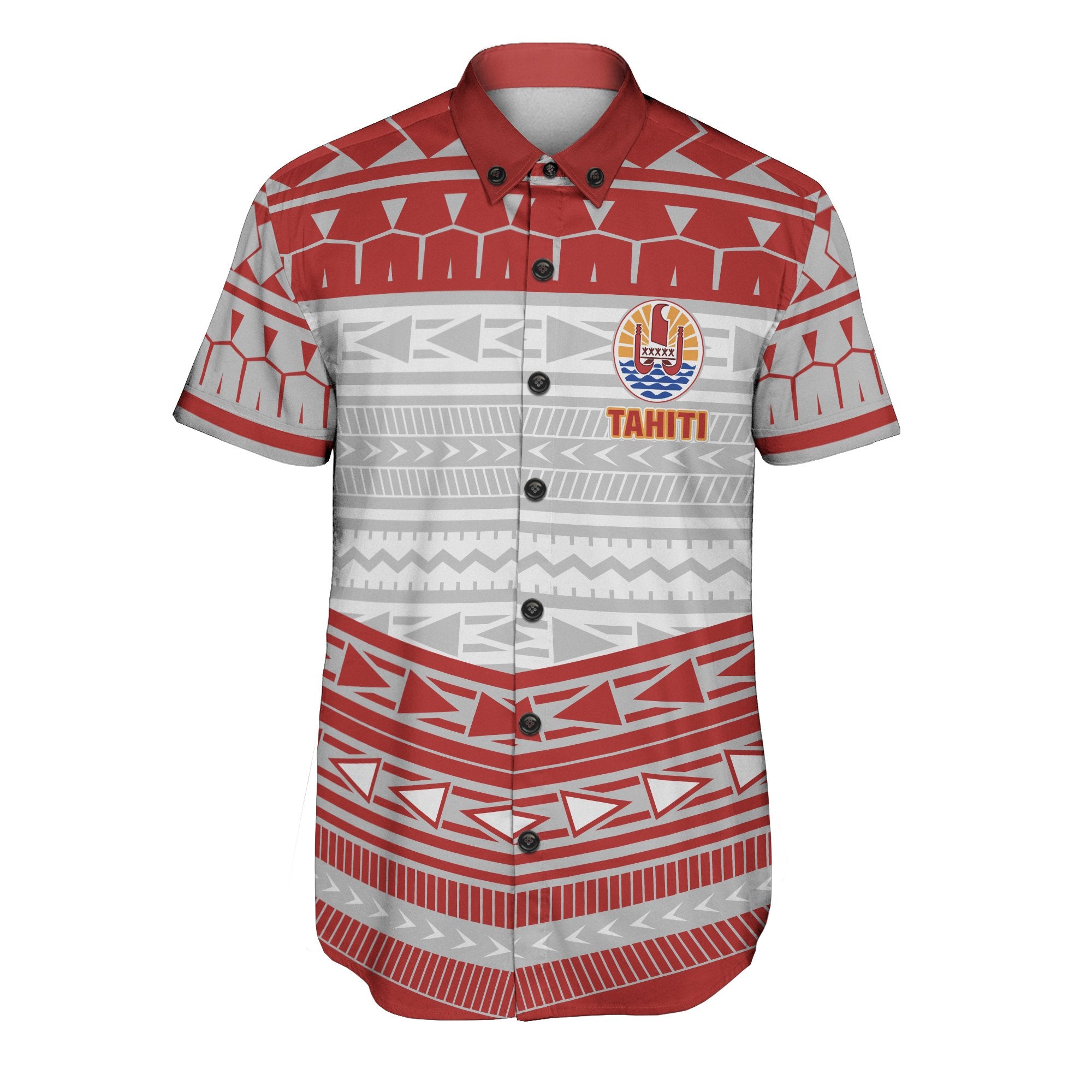 Tahiti Men's Short Sleeve Shirt Tahiti Red & White - Polynesian Pride