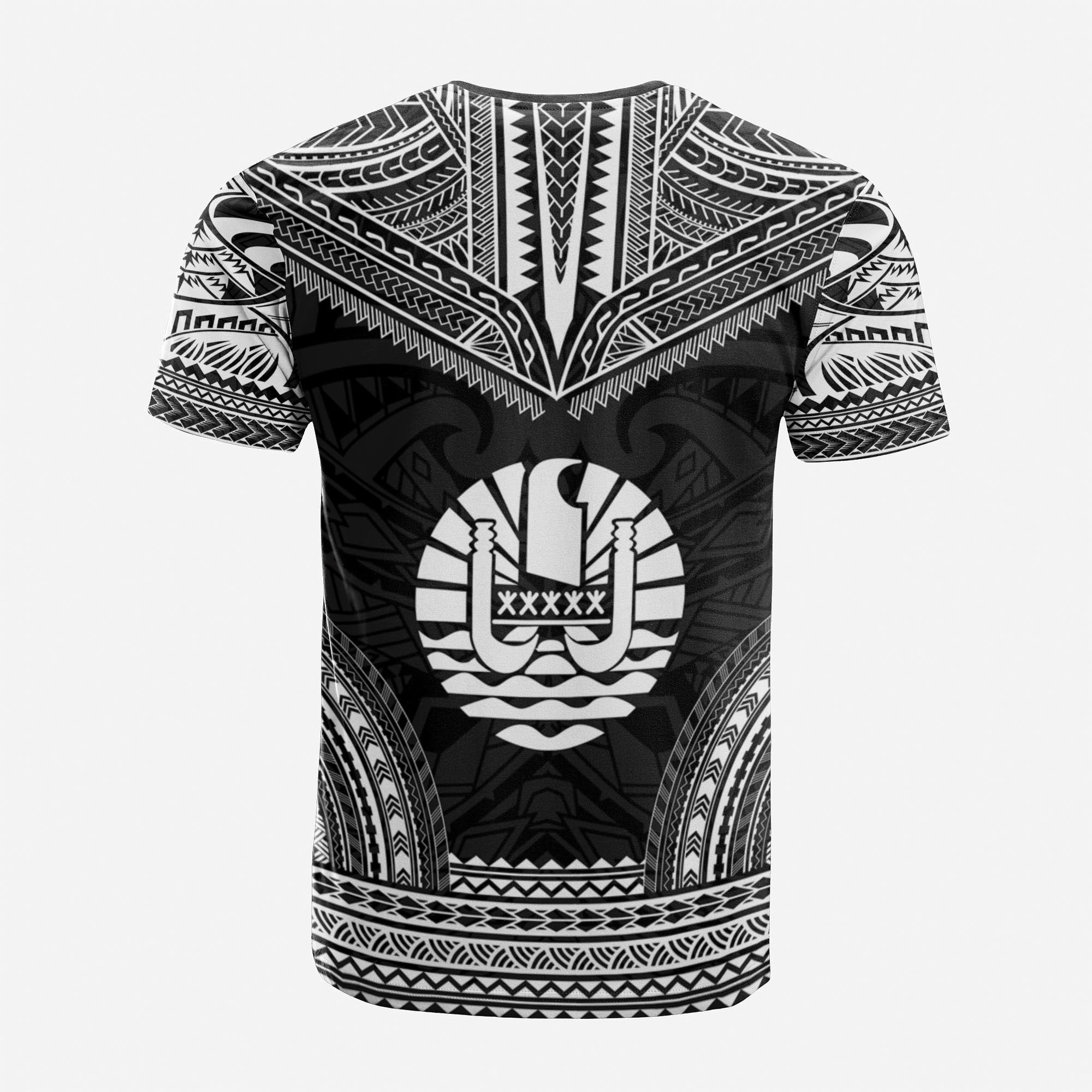 Tahiti Custom T Shirt Tahiti Flag Polynesian Chief Tattoo Black Version Unisex Black - Polynesian Pride