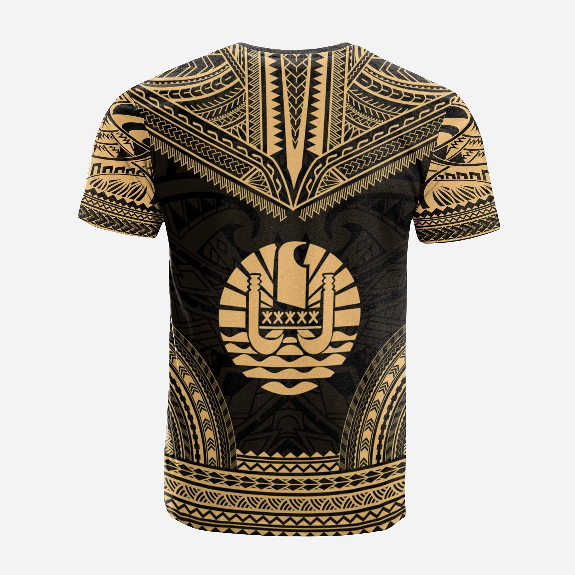 Tahiti Custom T Shirt Tahiti Flag Polynesian Chief Tattoo Gold Version Unisex Gold - Polynesian Pride