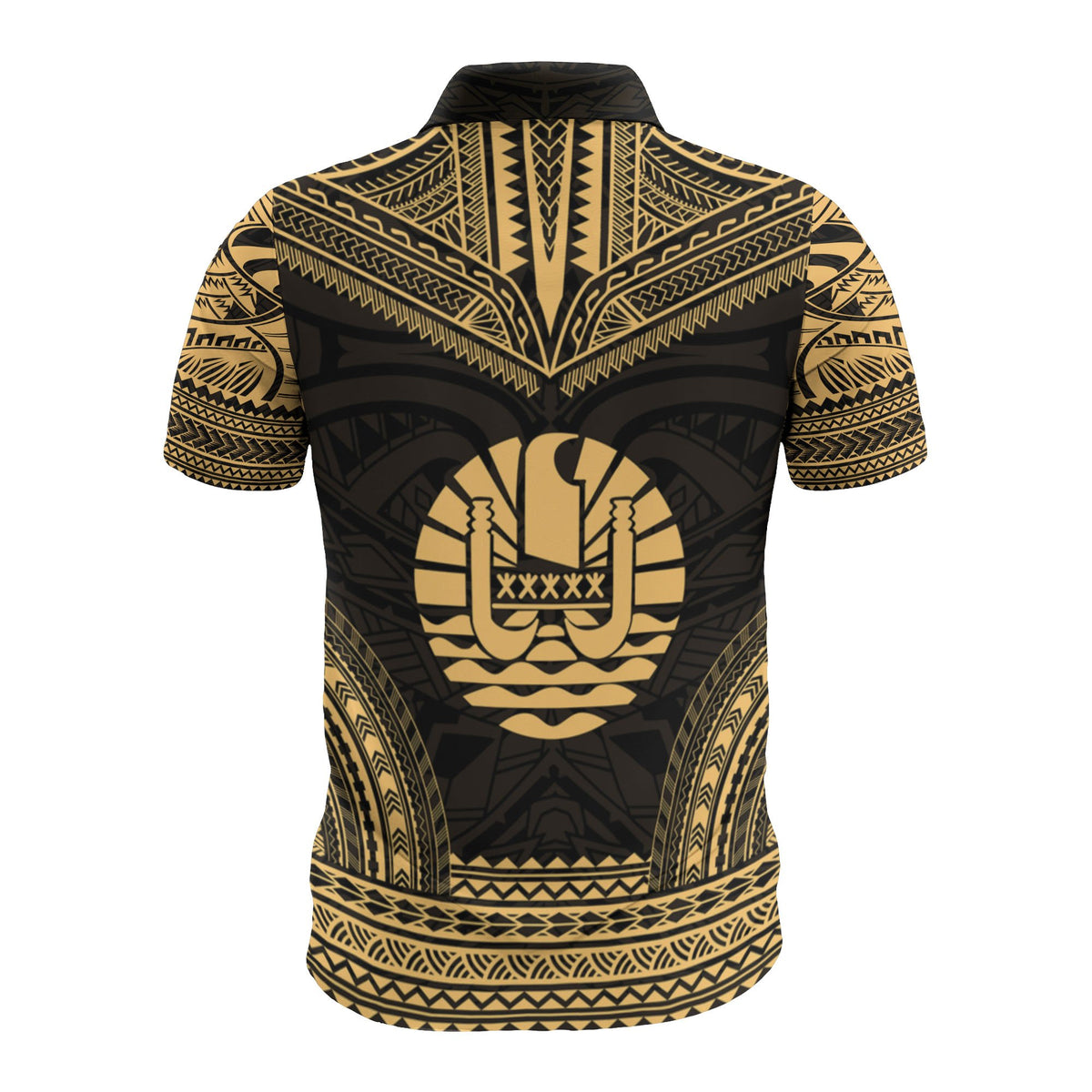 Tahiti Custom Polo Shirt Tahitian Flag Polynesian Chief Tattoo Gold Version - Polynesian Pride