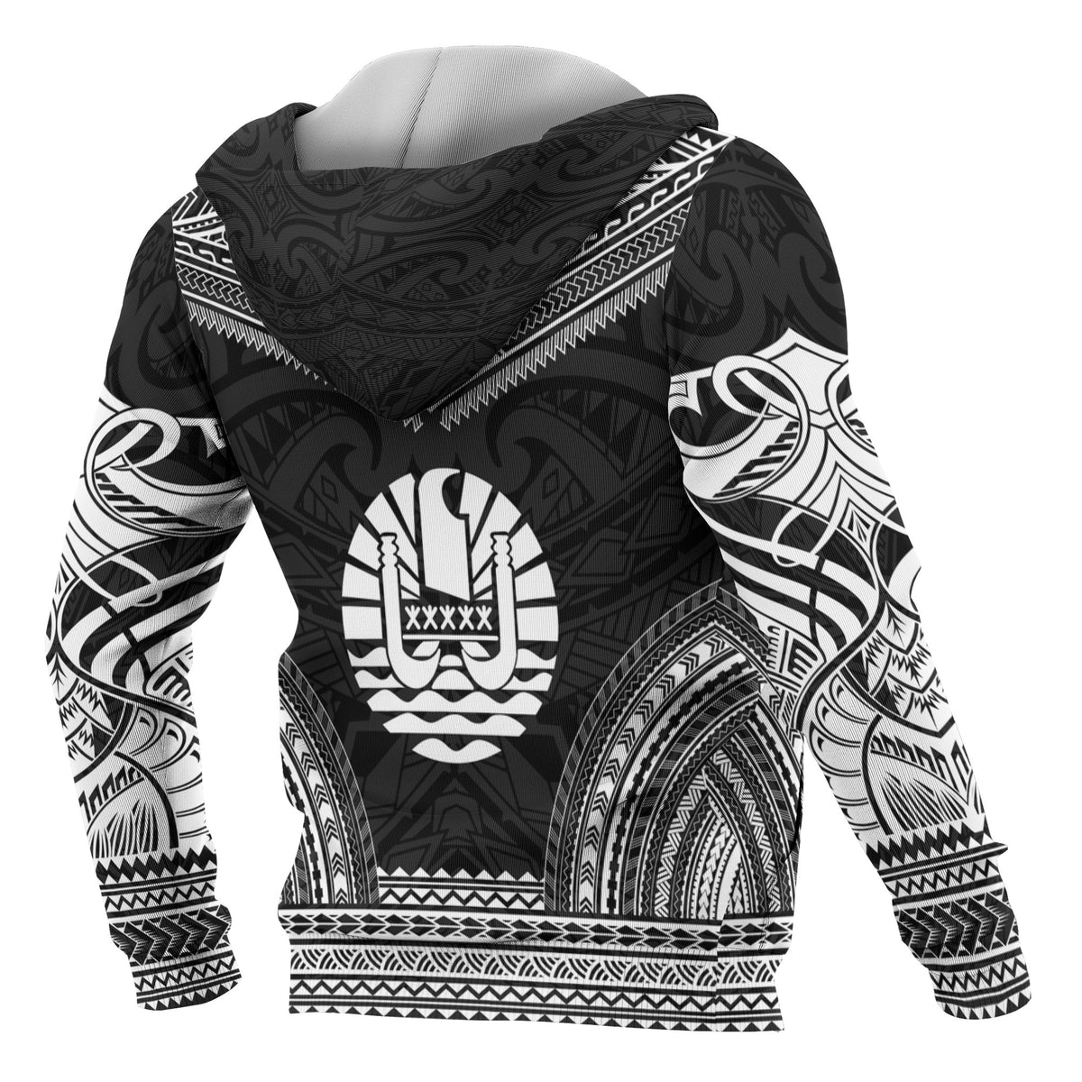 Tahiti Polynesian Chief Custom Zip up Hoodie Black Version - Polynesian Pride