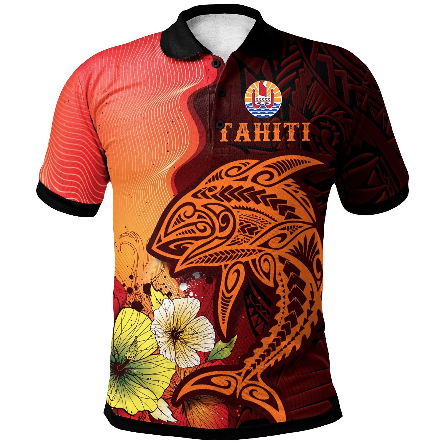 Tahiti Polo Shirt Tribal Tuna Fish Unisex orange - Polynesian Pride