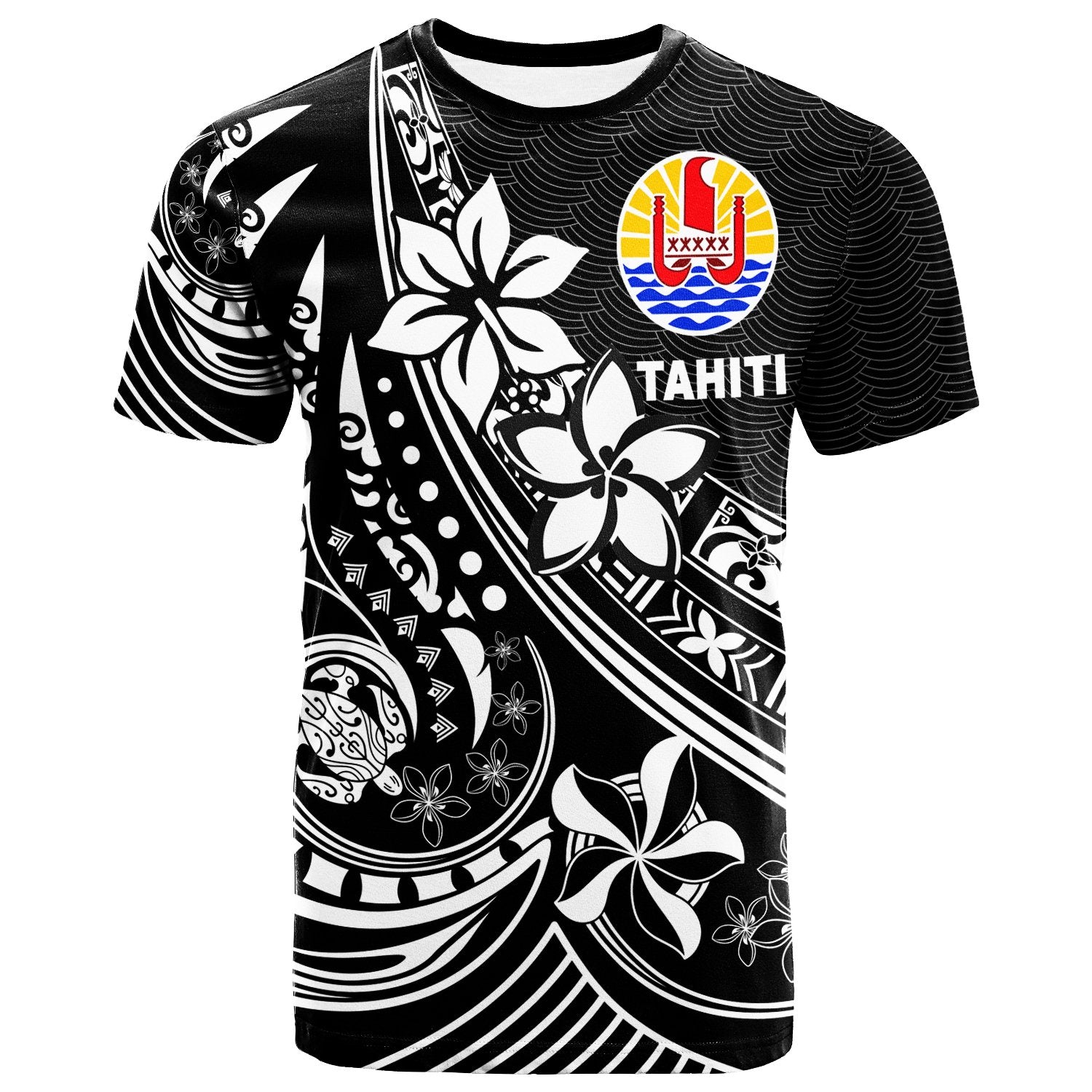 Tahiti T Shirt The Flow of The Ocean Unisex Black - Polynesian Pride