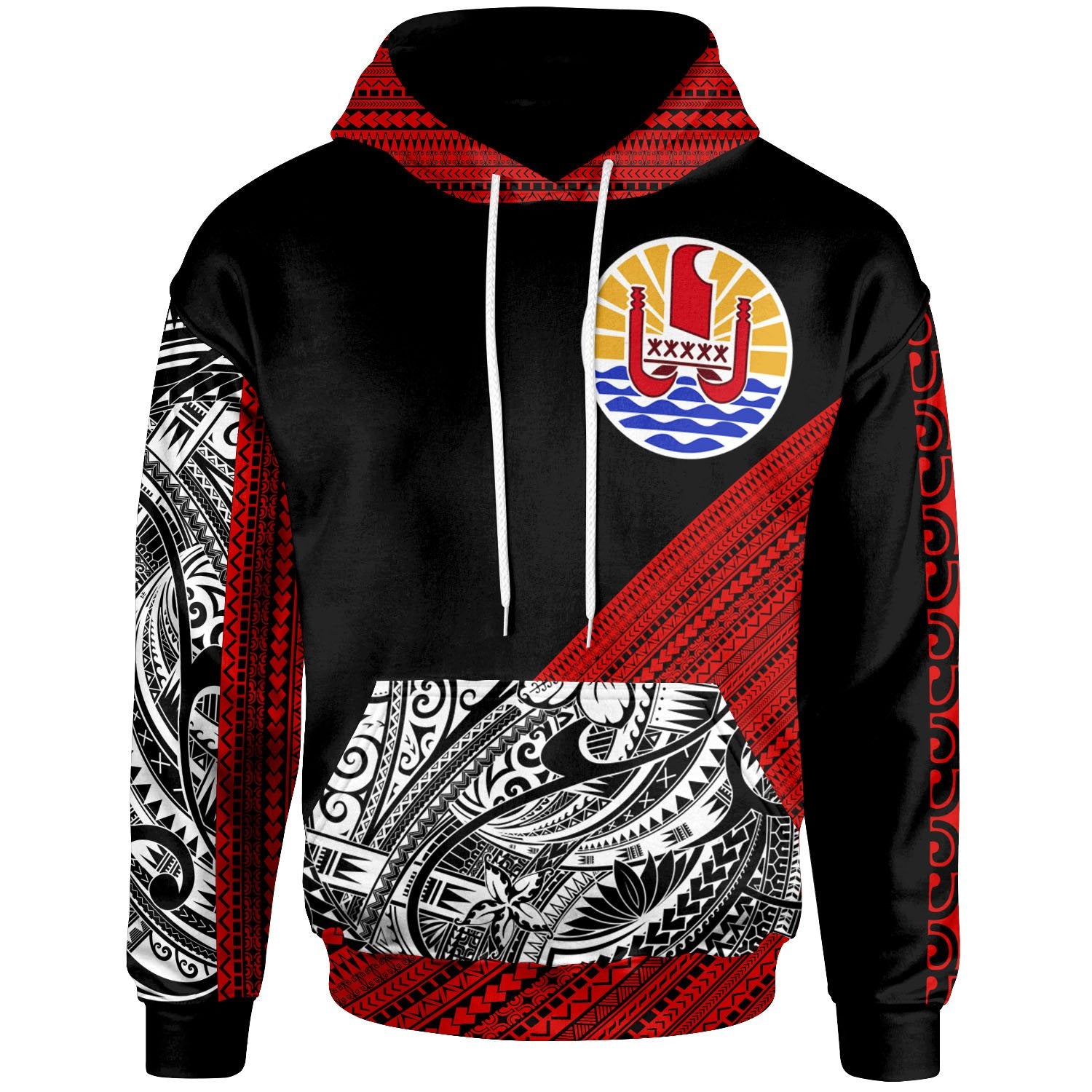 Tahiti Custom Hoodie Hoodie Polynesian Diagonal Pattern Red Unisex Red - Polynesian Pride