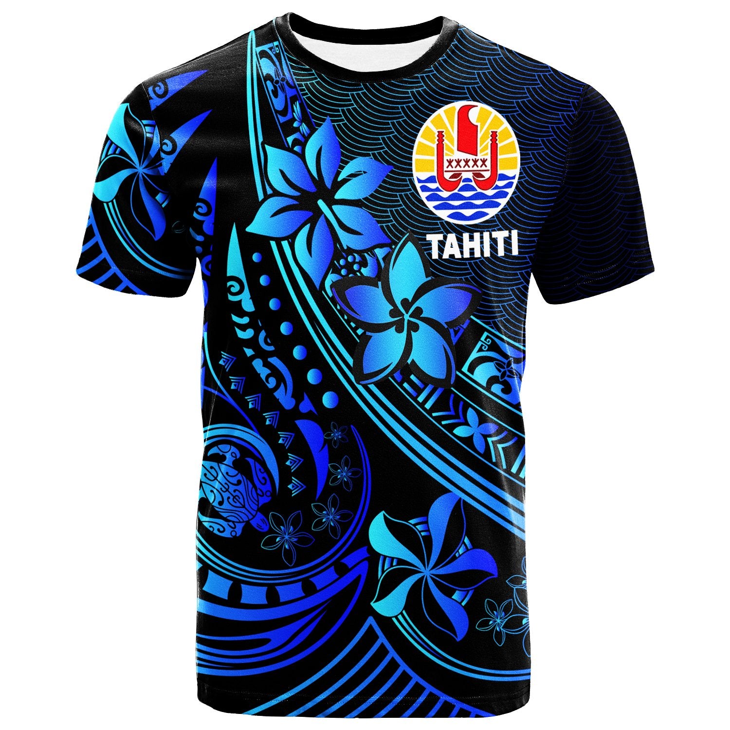 Tahiti T Shirt The Flow of The Ocean Blue Unisex Blue - Polynesian Pride