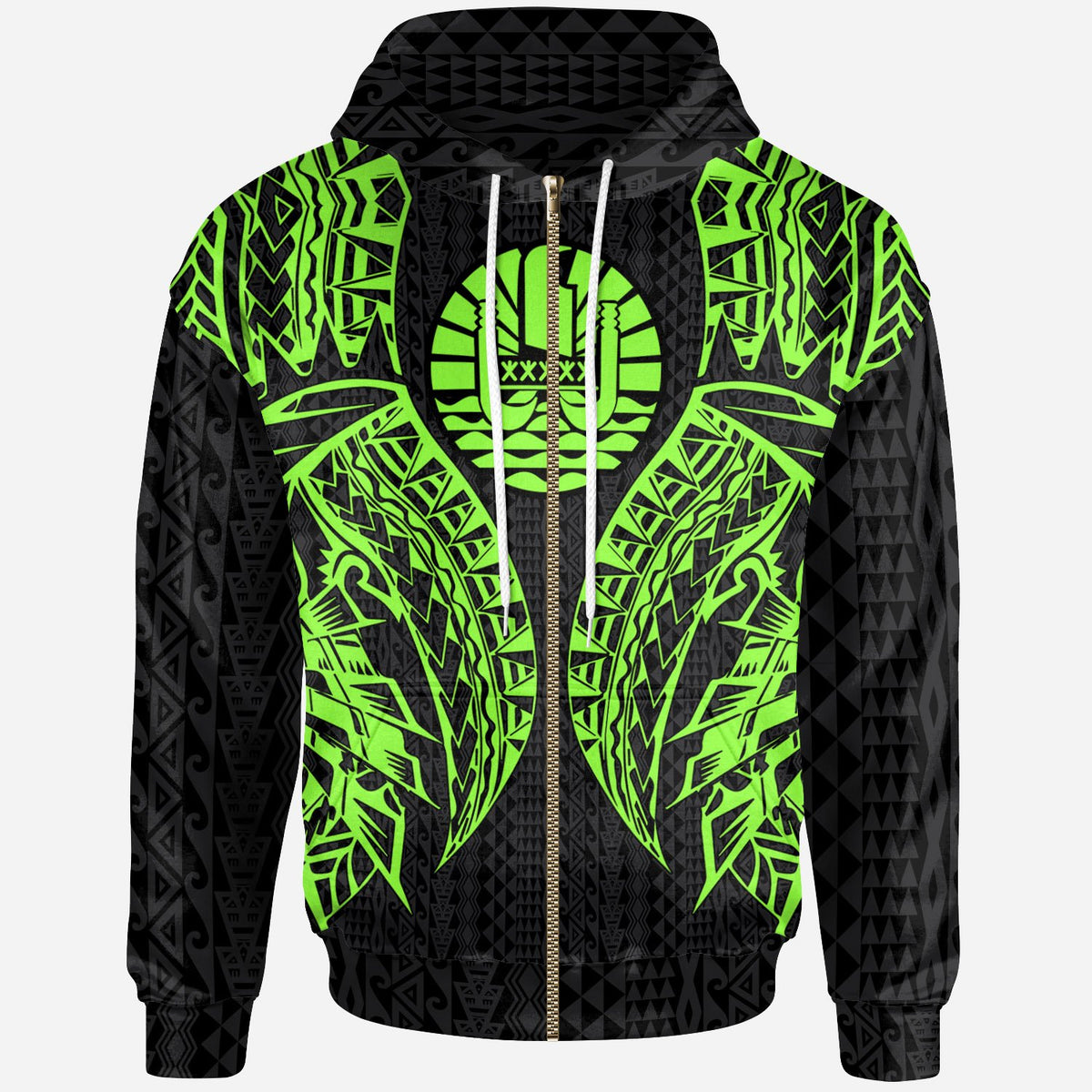 Tahiti Zip up Hoodie Polynesian Lion Head Green Style Unisex Green - Polynesian Pride