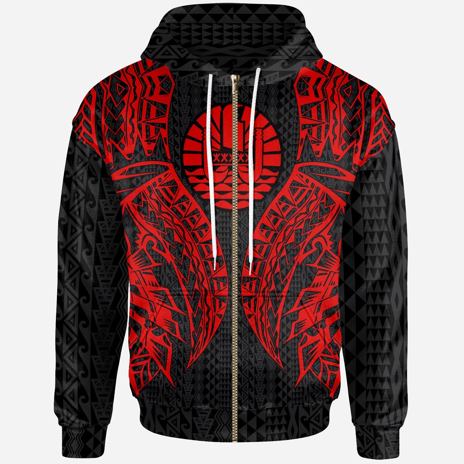 Tahiti Zip up Hoodie Polynesian Lion Head Red Style Unisex Red - Polynesian Pride