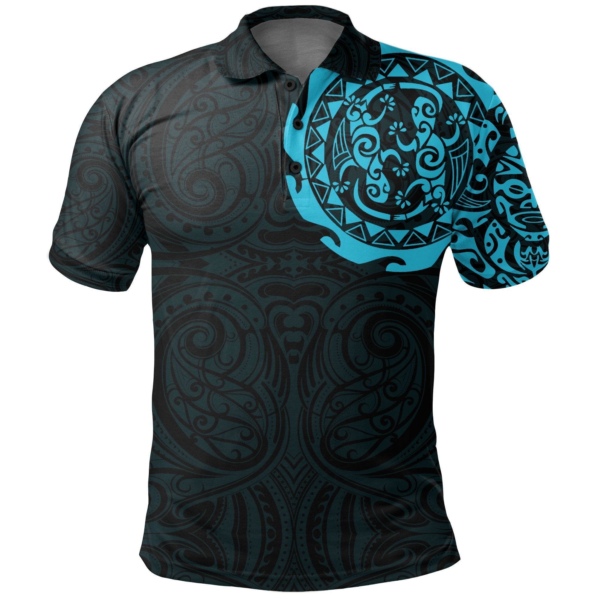 Maori Tangaroa Tattoo New Zealand Polo Shirt Blue Unisex Black - Polynesian Pride