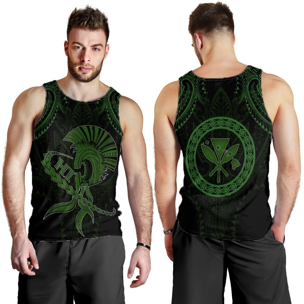 Hawaii Warrior Kanaka Polynesian Men's Tank Top - Rob Style - AH Green - Polynesian Pride