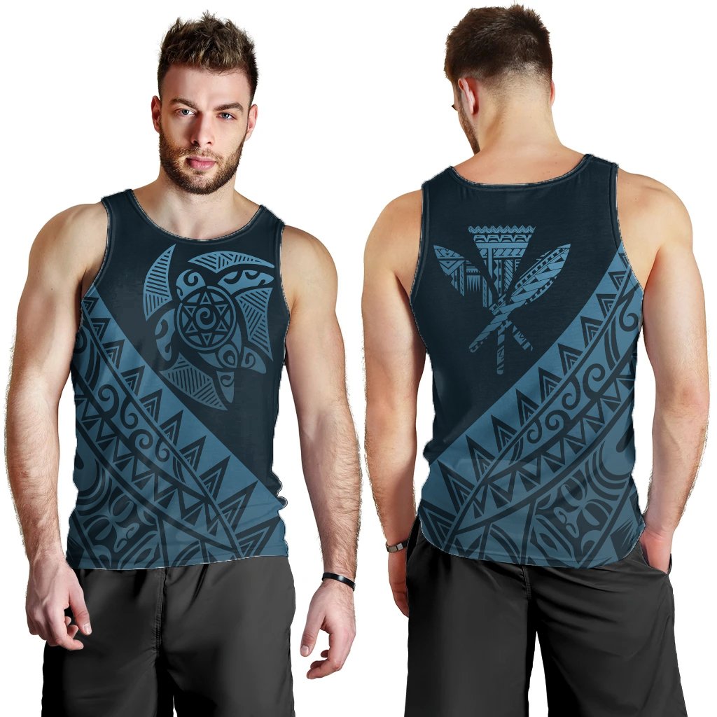 Hawaii Turtle Kanaka Polynesian Men's Tank Top - Sky Style - AH Blue - Polynesian Pride