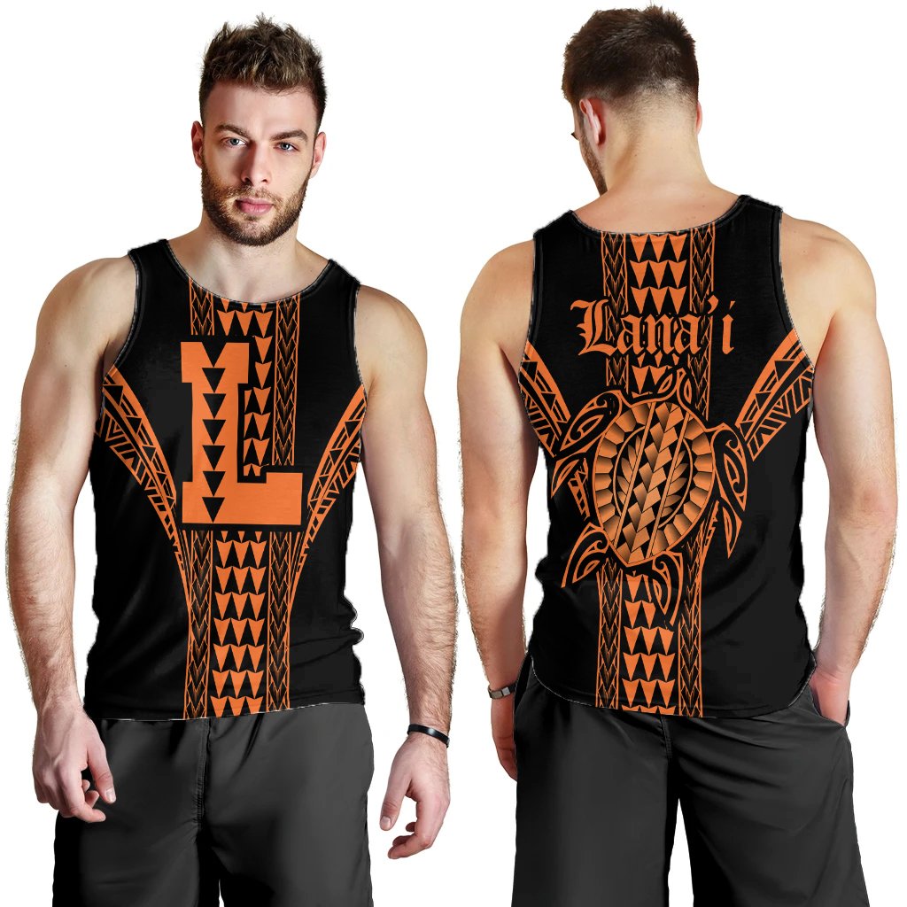 Lanai Island Polynesian Men's Tank Top - Comely Style - AH Orange - Polynesian Pride