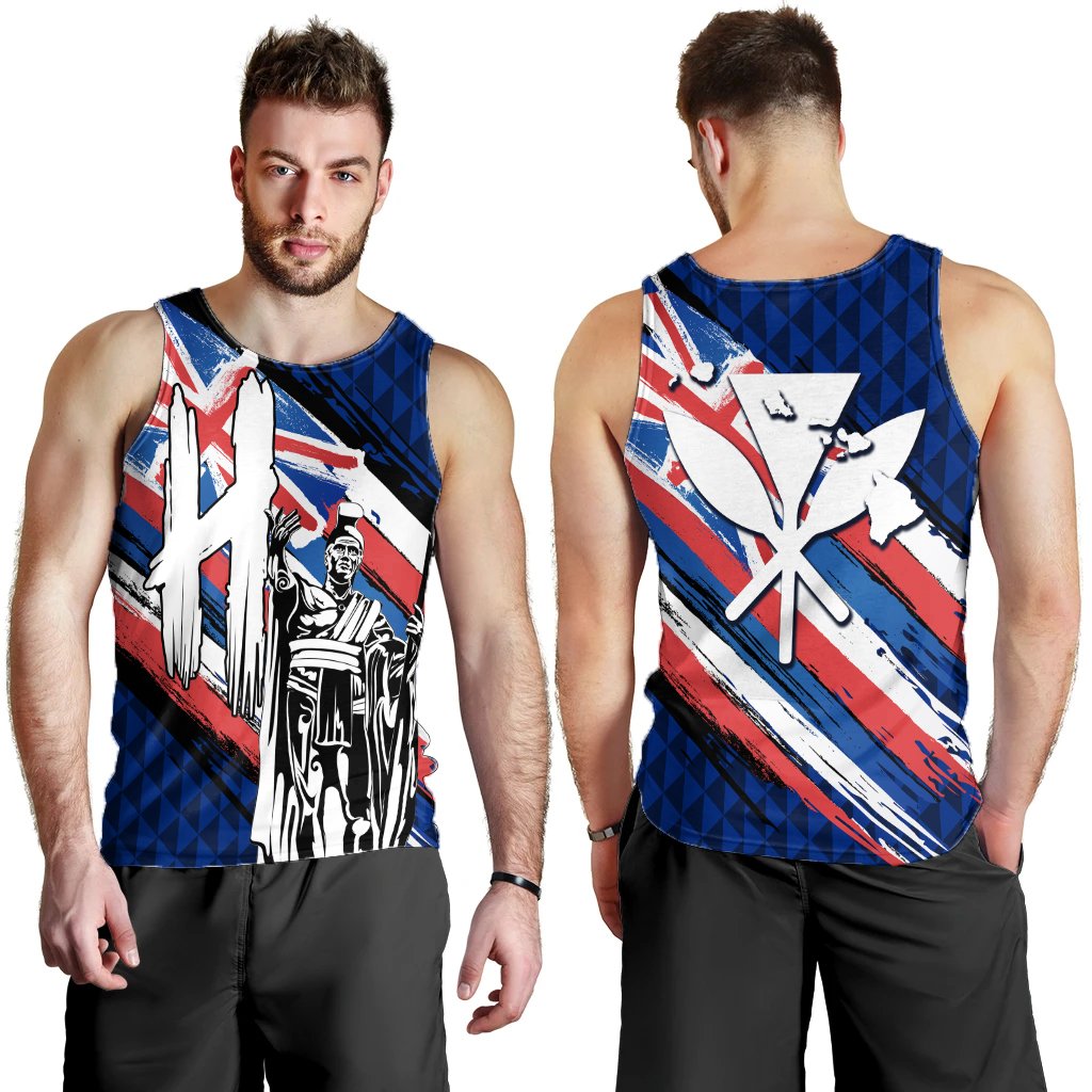 Hawaii King Flag Kanaka Map Polynesian Men's Tank Top - Won Style - AH Blue - Polynesian Pride