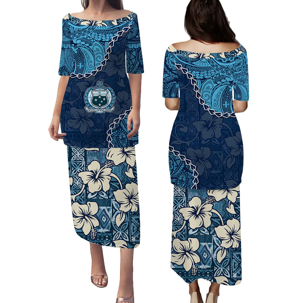 Samoa Puletasi Dress Tapa Pattern Style LT9 Blue - Polynesian Pride