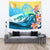 Hawaii Dolphin Plumeria Surfing Polynesian Tapestry - Muriel Style - AH Wall Tapestry Blue - Polynesian Pride