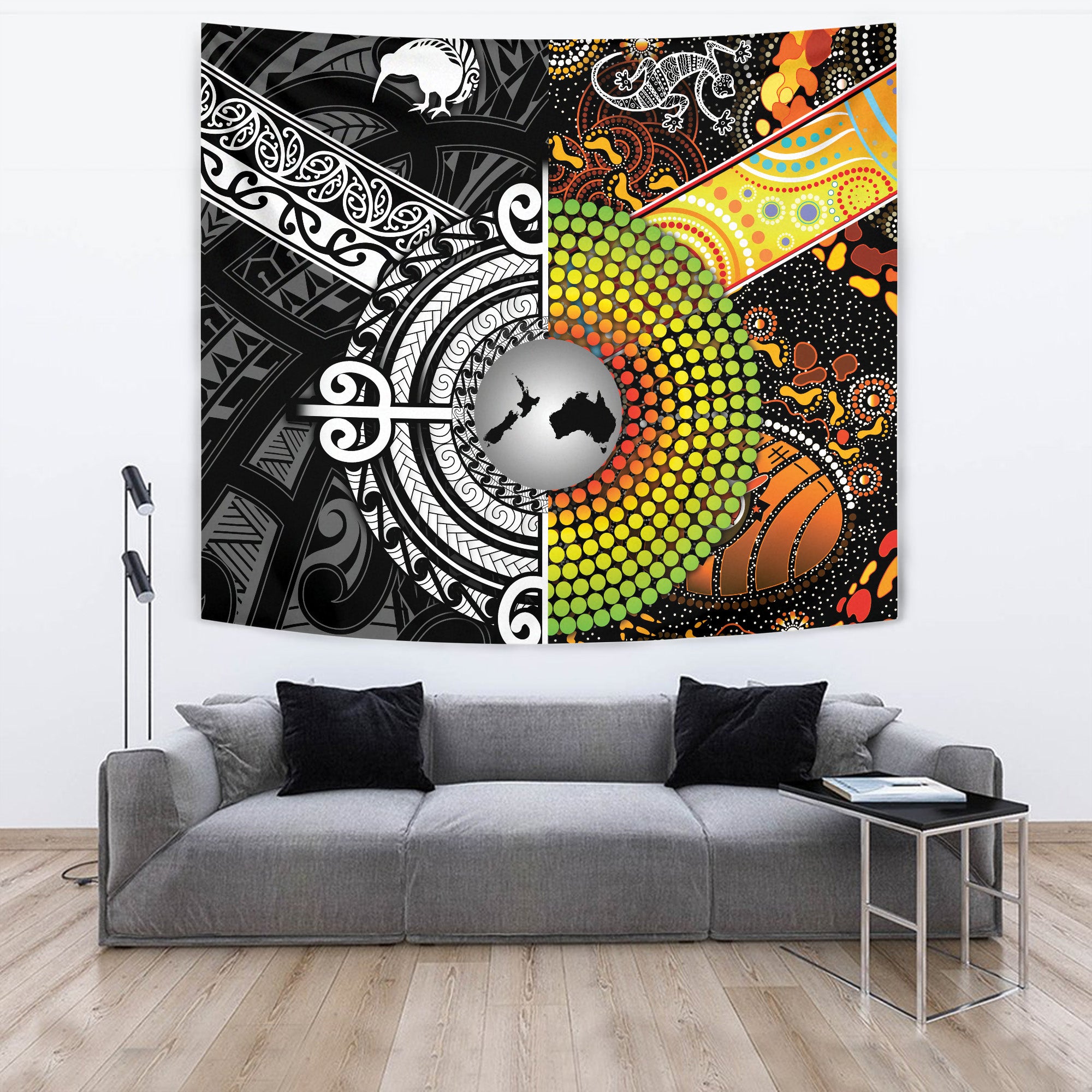 New Zealand Maori Aotearoa And Australia Aboriginal Tapestries Together - Black LT8 - Polynesian Pride