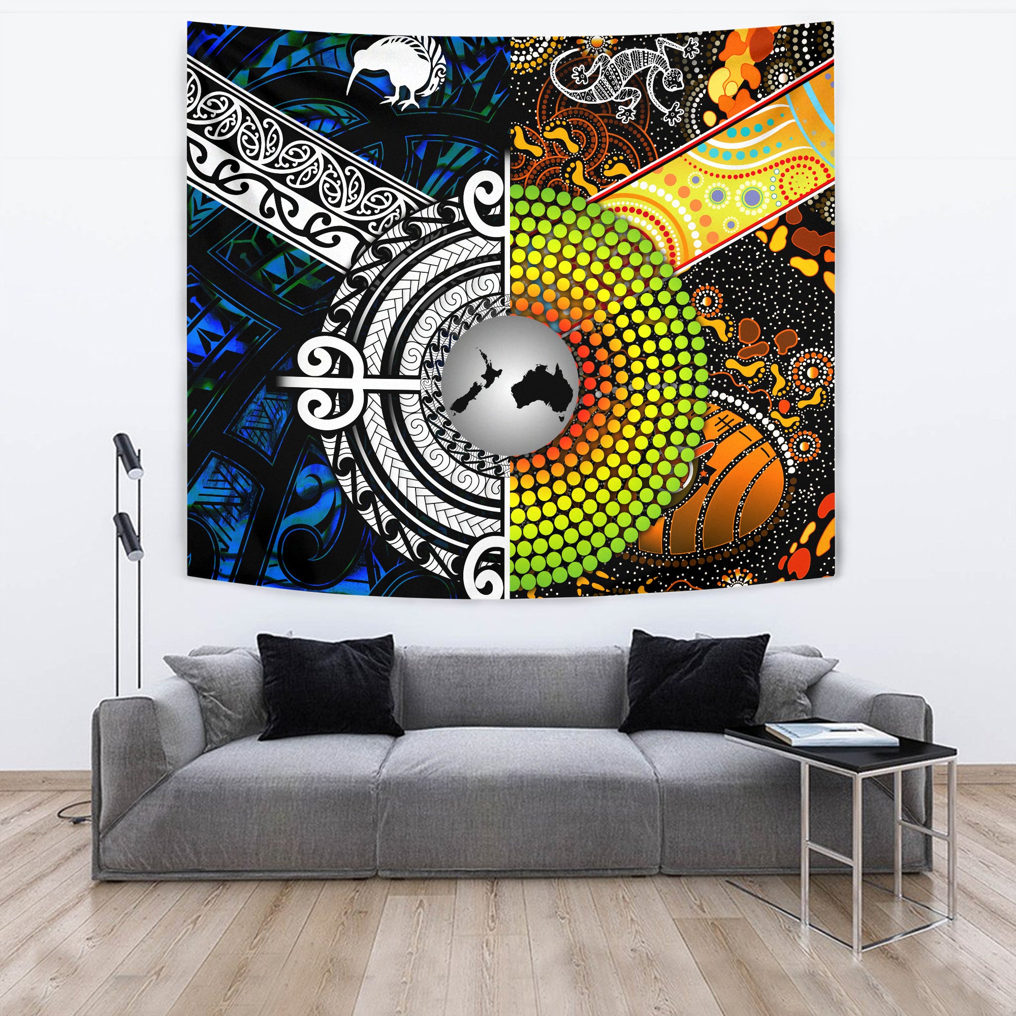 New Zealand Maori Aotearoa And Australia Aboriginal Tapestries Together - Blue LT8 - Polynesian Pride