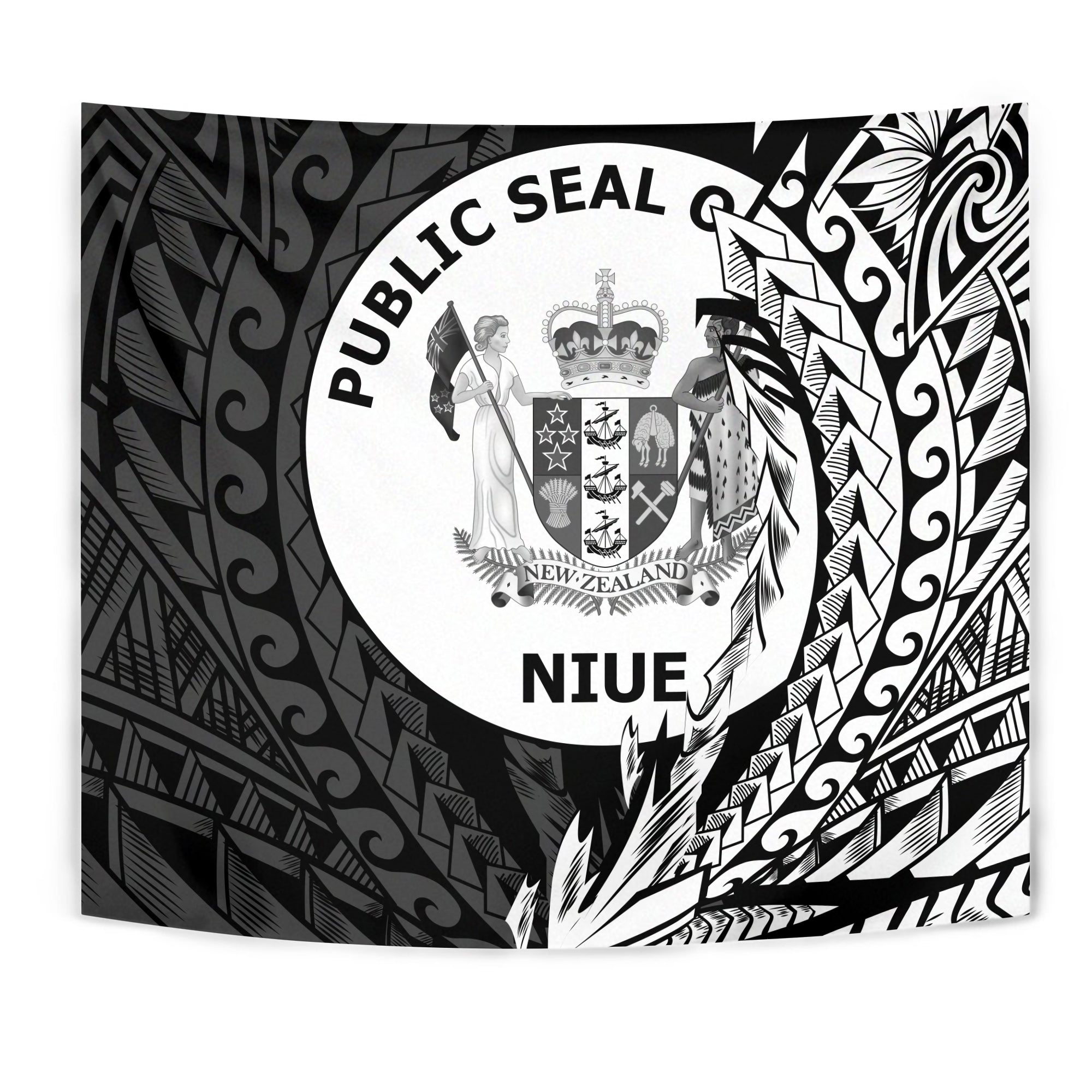 Niue Tapestry - Wings Style LT7 Wall Tapestry Black - Polynesian Pride