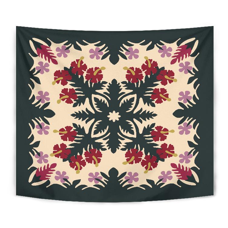 Hawaii - Ginger Hibiscus Plumeria Quilting Tapestry - AH Wall Tapestry Green - Polynesian Pride