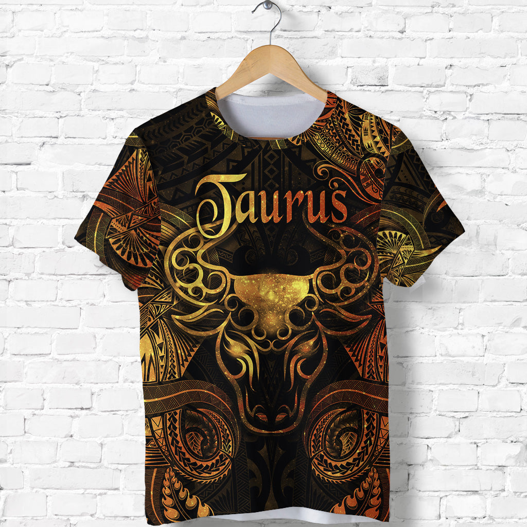 Custom Taurus Zodiac Polynesian T Shirt Unique Style Gold LT8 - Polynesian Pride