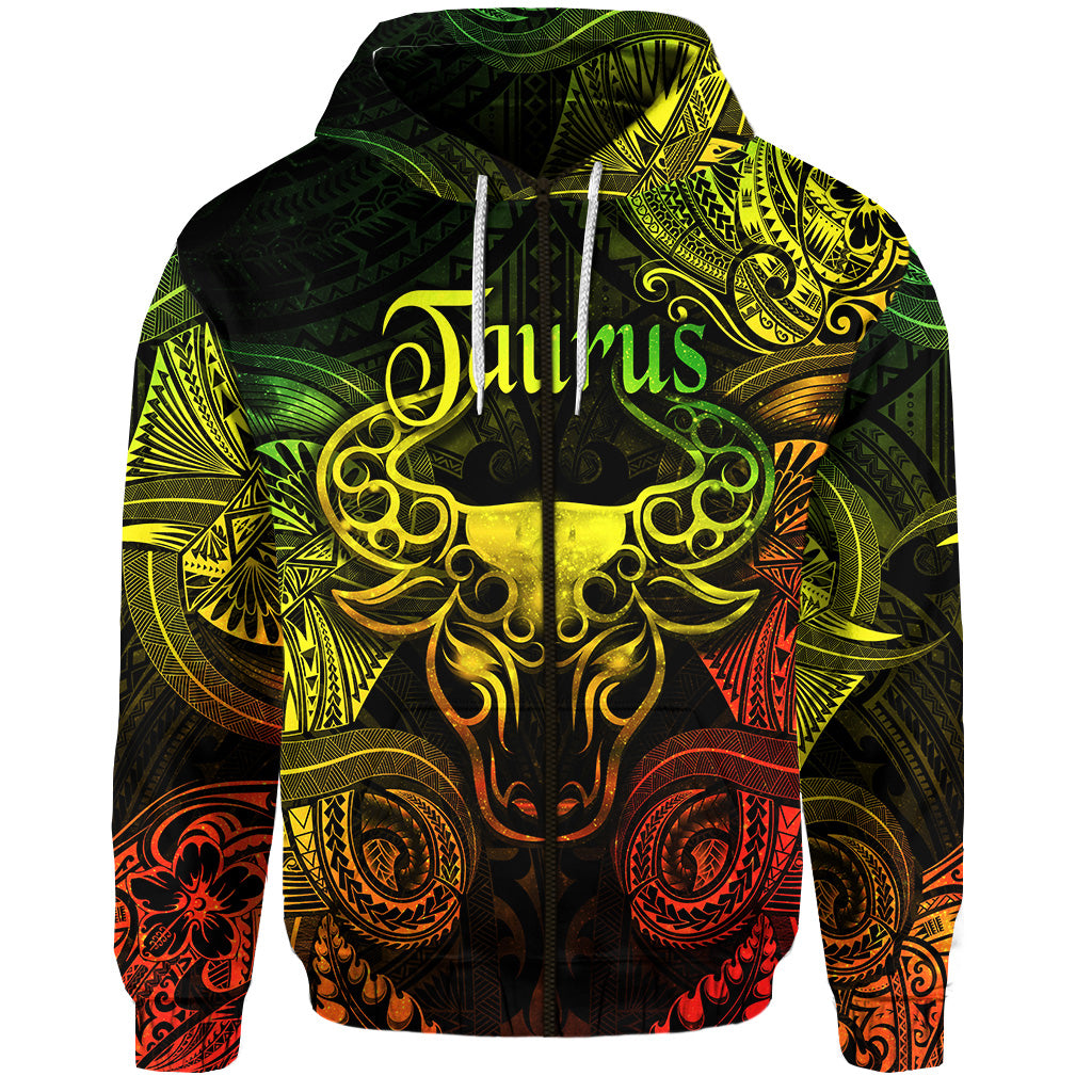 Custom Taurus Zodiac Polynesian Zip Hoodie Unique Style Reggae LT8 - Polynesian Pride