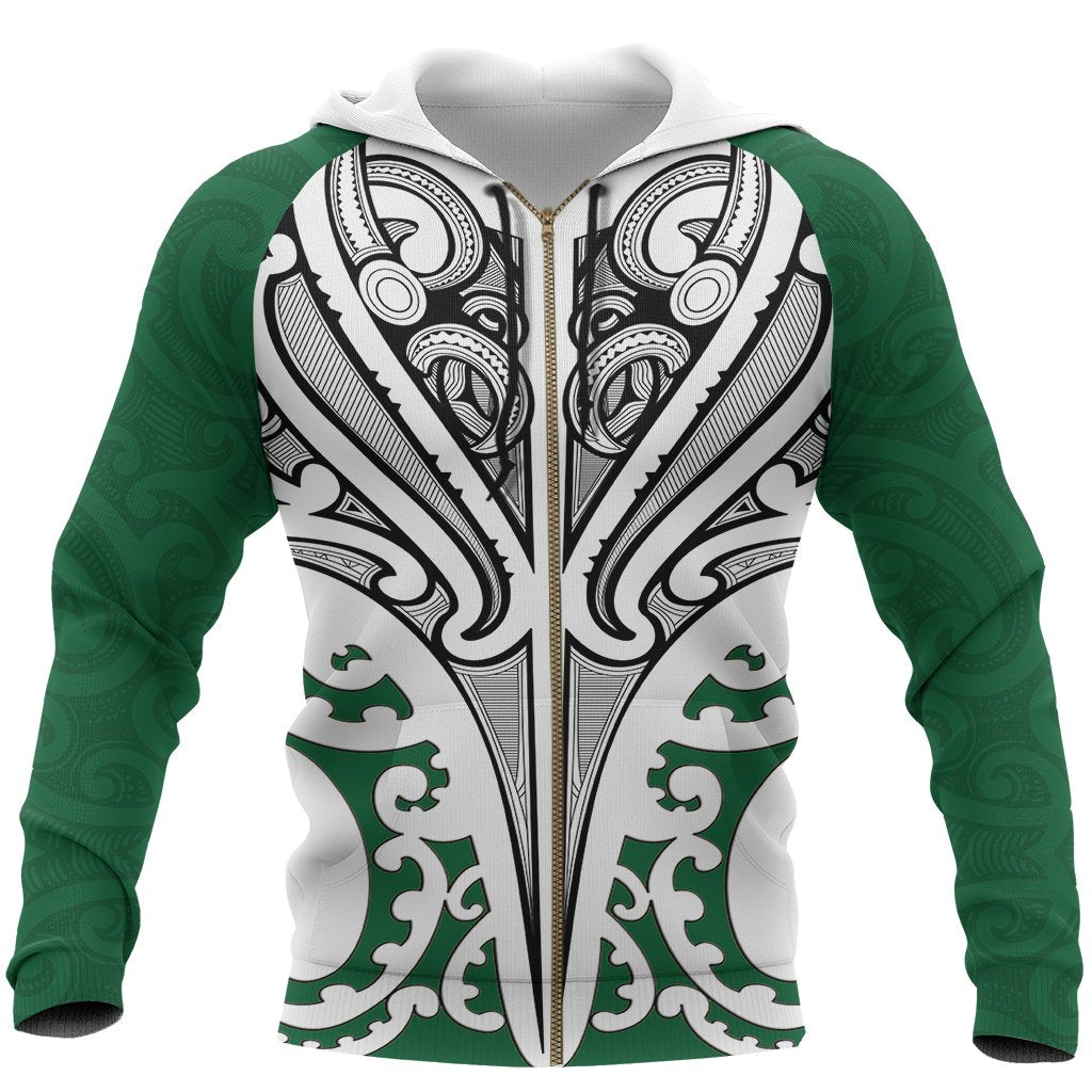 New Zealand Maori Zip Hoodie, Te Manaia Tattoo Full Zip Hoodie Unisex Black - Polynesian Pride