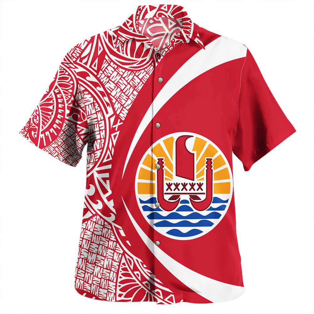 French Polynesia Hawaiian Shirt Coat Of Arm Lauhala Circle Red - Polynesian Pride