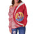 French Polynesia Off Shoulder Sweatshirt Coat Of Arm Lauhala Circle - Polynesian Pride