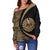 French Polynesia Off Shoulder Sweatshirt Coat Of Arm Lauhala Gold Circle - Polynesian Pride