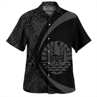 French Polynesia Hawaiian Shirt Coat Of Arm Lauhala Gray Circle Gray - Polynesian Pride