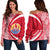 French Polynesia Off Shoulder Sweatshirt Coat Of Arm Lauhala Circle Women Red - Polynesian Pride