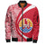 French Polynesia Sleeve Zip Bomber Jacket Coat Of Arm Lauhala Circle Unisex Red - Polynesian Pride