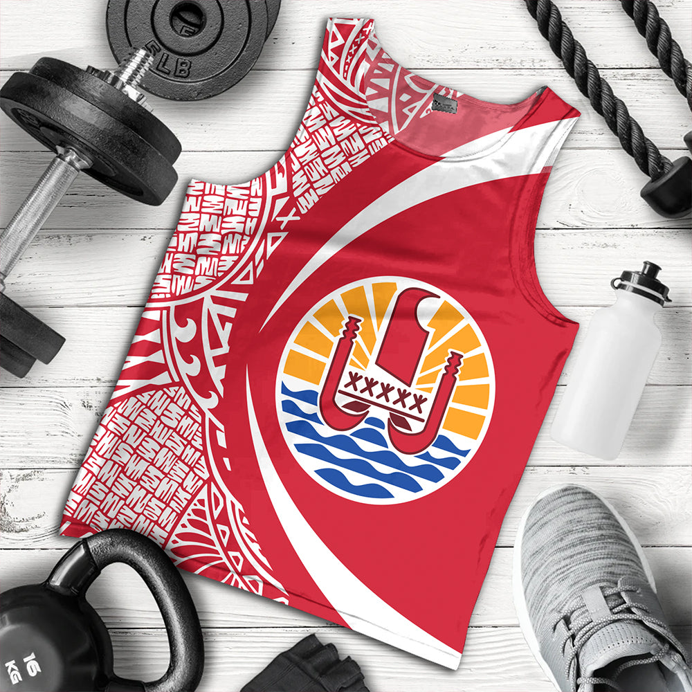 French Polynesia Tank Top Coat Of Arm Lauhala Circle Red - Polynesian Pride