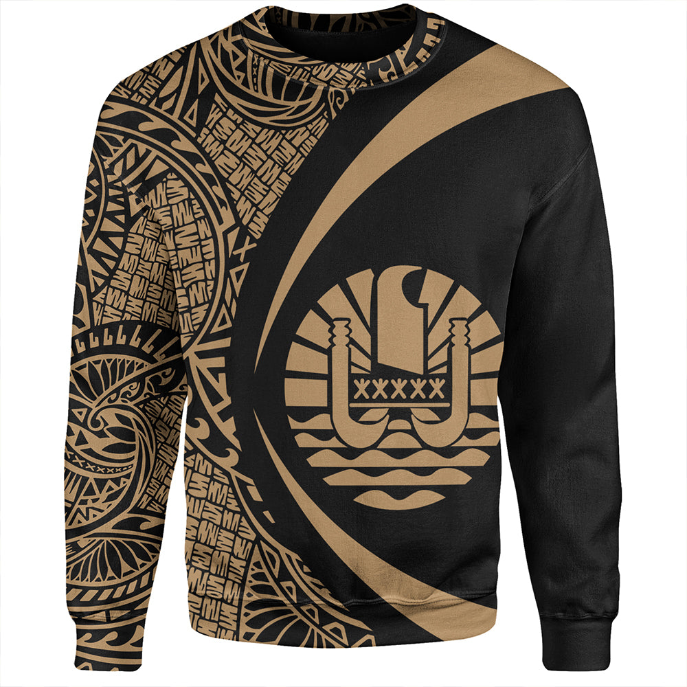 French Polynesia Sweatshirt Coat Of Arm Lauhala Gold Circle Unisex Gold - Polynesian Pride